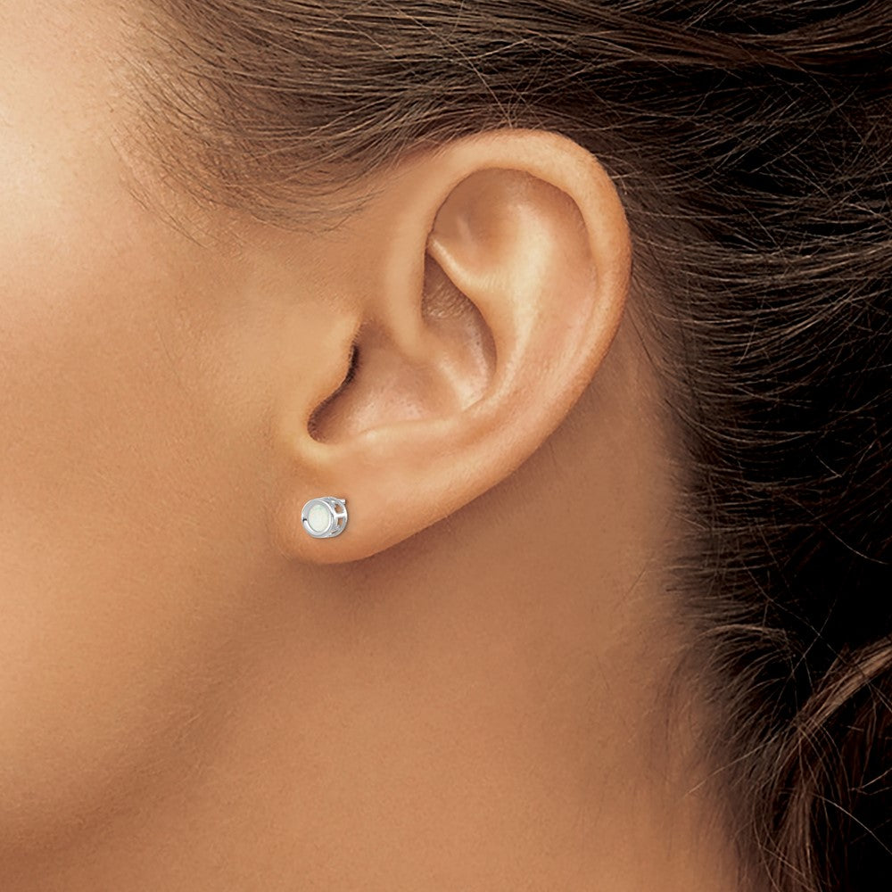 14K White Gold 4mm Oval Bezel October Opal Post Earrings