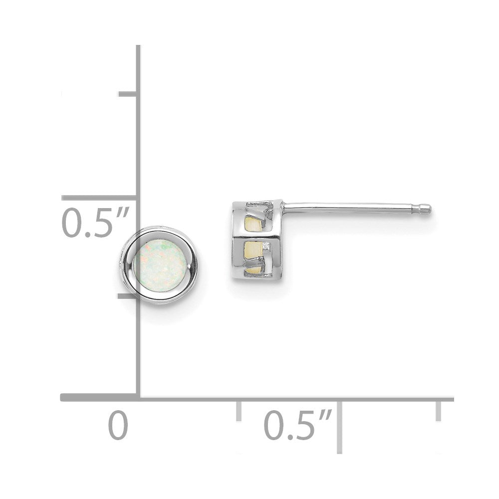 14K White Gold 4mm Oval Bezel October Opal Post Earrings
