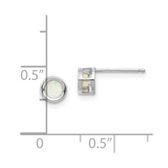 14K White Gold 4mm Oval Bezel October Opal Post Earrings