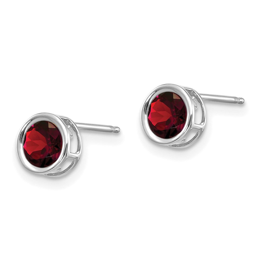 14K White Gold 5mm Bezel Garnet Stud Earrings