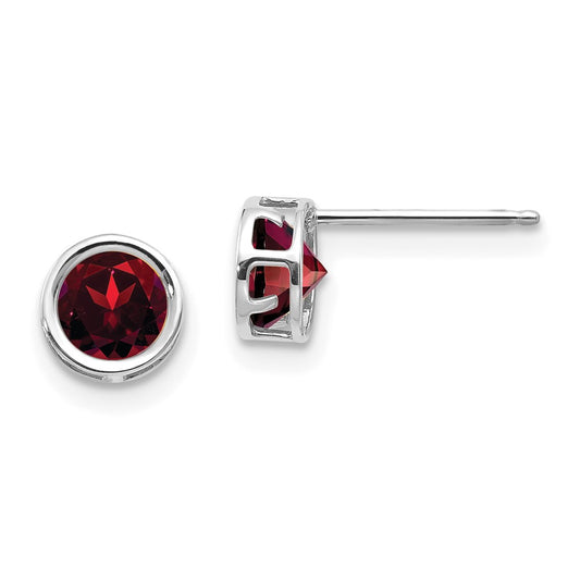 14K White Gold 5mm Bezel Garnet Stud Earrings