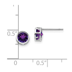 14K White Gold 5mm Bezel Amethyst Stud Earrings