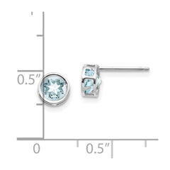 14K White Gold 5mm Bezel Aquamarine Stud Earrings