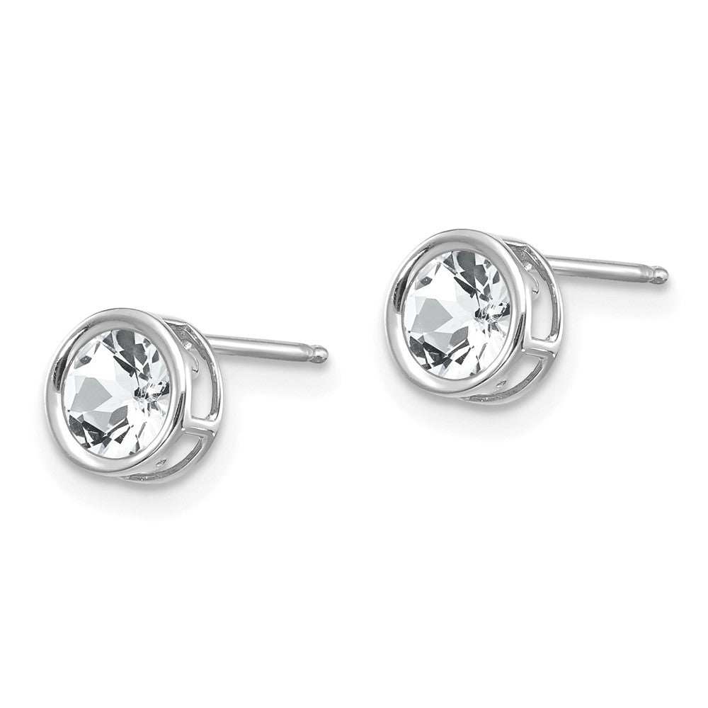 14K White Gold 5mm Bezel White Topaz Stud Earrings