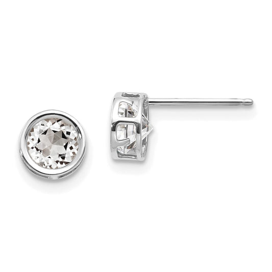14K White Gold 5mm Bezel White Topaz Stud Earrings