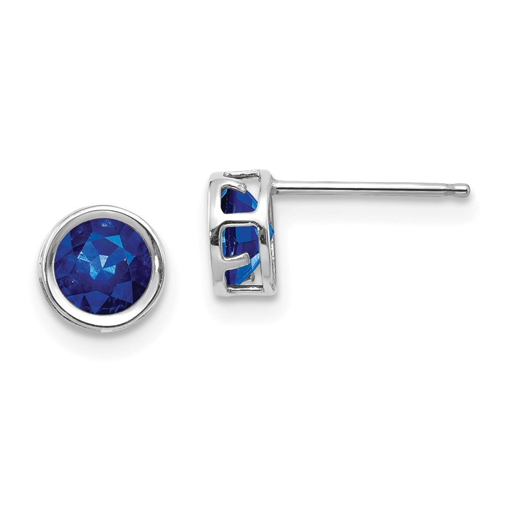 14K White Gold 5mm Bezel Sapphire Stud Earrings