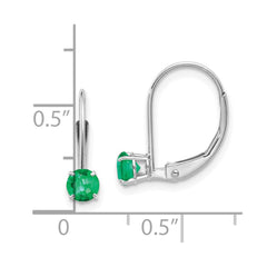 14K White Gold 4mm Round May Emerald Leverback Earrings