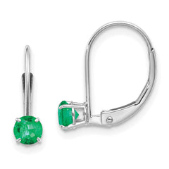 14K White Gold 4mm Round May Emerald Leverback Earrings