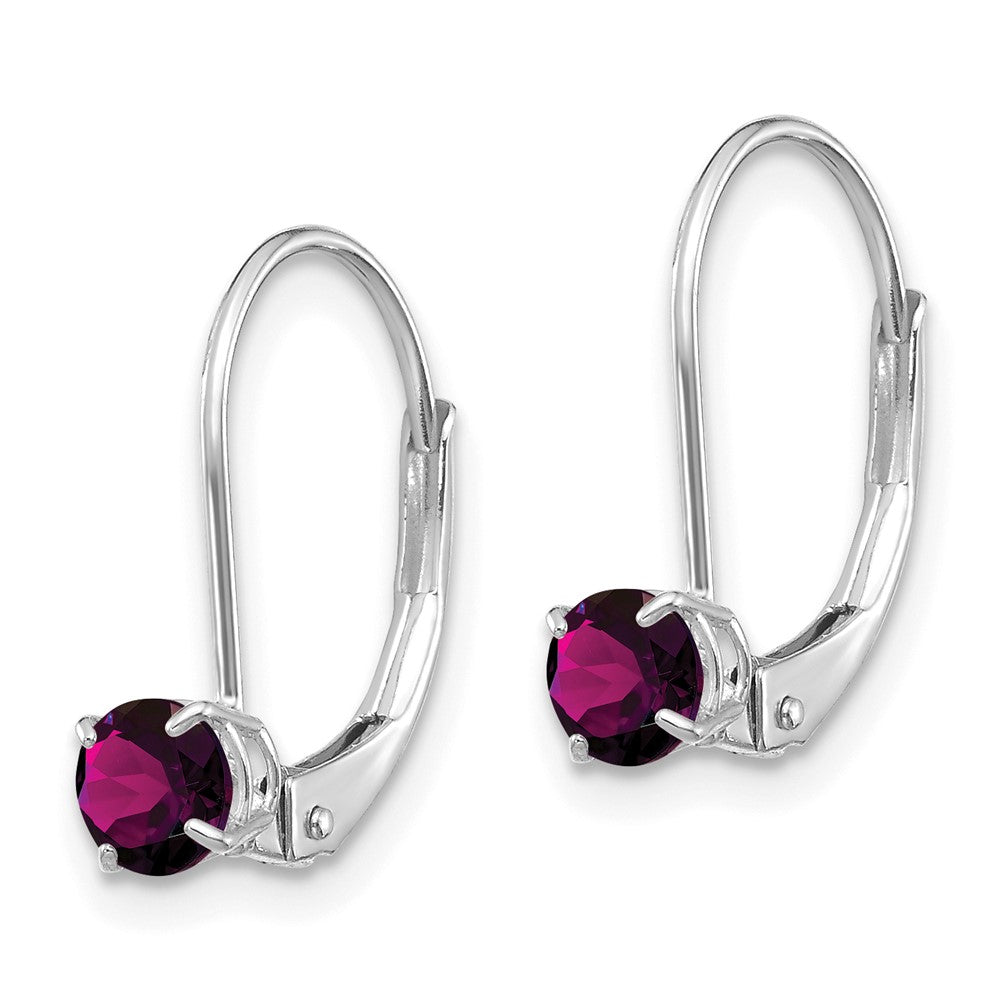 14K White Gold 4mm Round June Rhodolite Leverback Earrings
