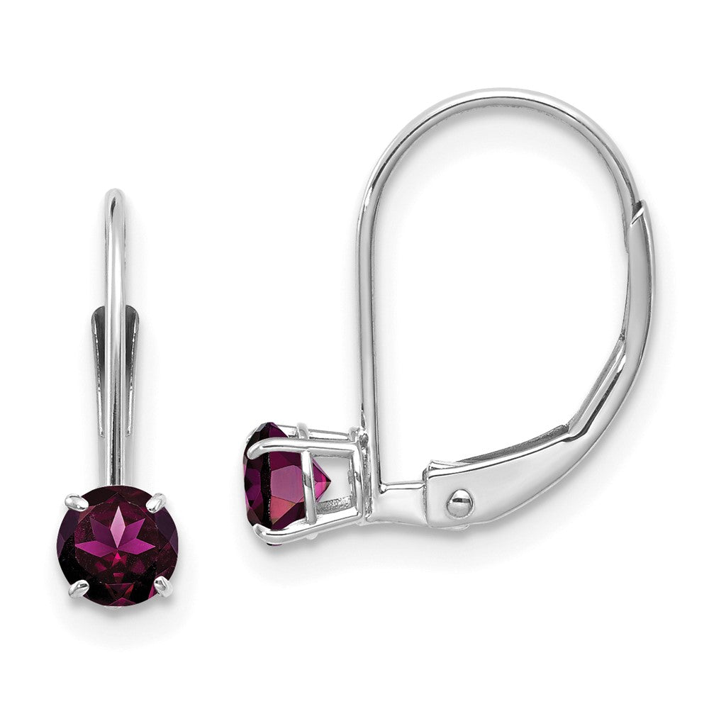 14K White Gold 4mm Round June Rhodolite Leverback Earrings