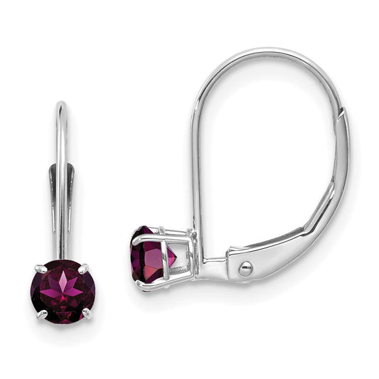 14K White Gold 4mm Round June Rhodolite Leverback Earrings