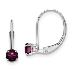 14K White Gold 4mm Round June Rhodolite Leverback Earrings