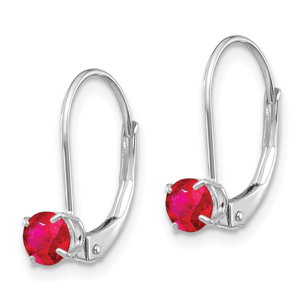 14K White Gold 4mm Round July Ruby Leverback Earrings