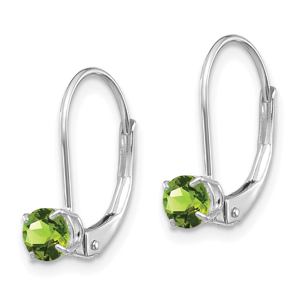 14K White Gold 4mm Round August Peridot Leverback Earrings