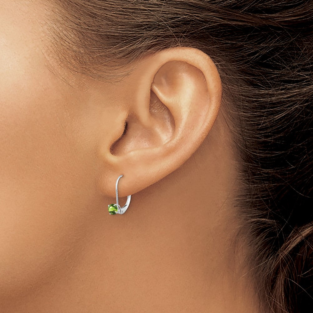 14K White Gold 4mm Round August Peridot Leverback Earrings