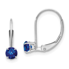 14K White Gold 4mm Round September Sapphire Leverback Earrings