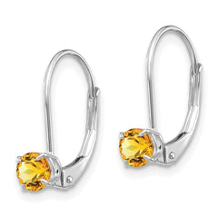 14K White Gold 4mm Round November Citrine Leverback Earrings