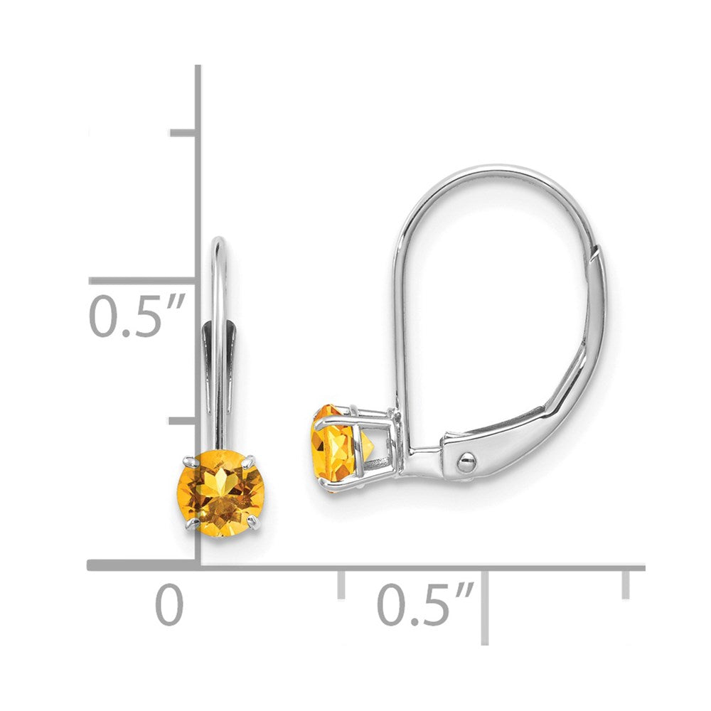 14K White Gold 4mm Round November Citrine Leverback Earrings