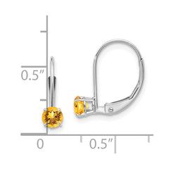 14K White Gold 4mm Round November Citrine Leverback Earrings