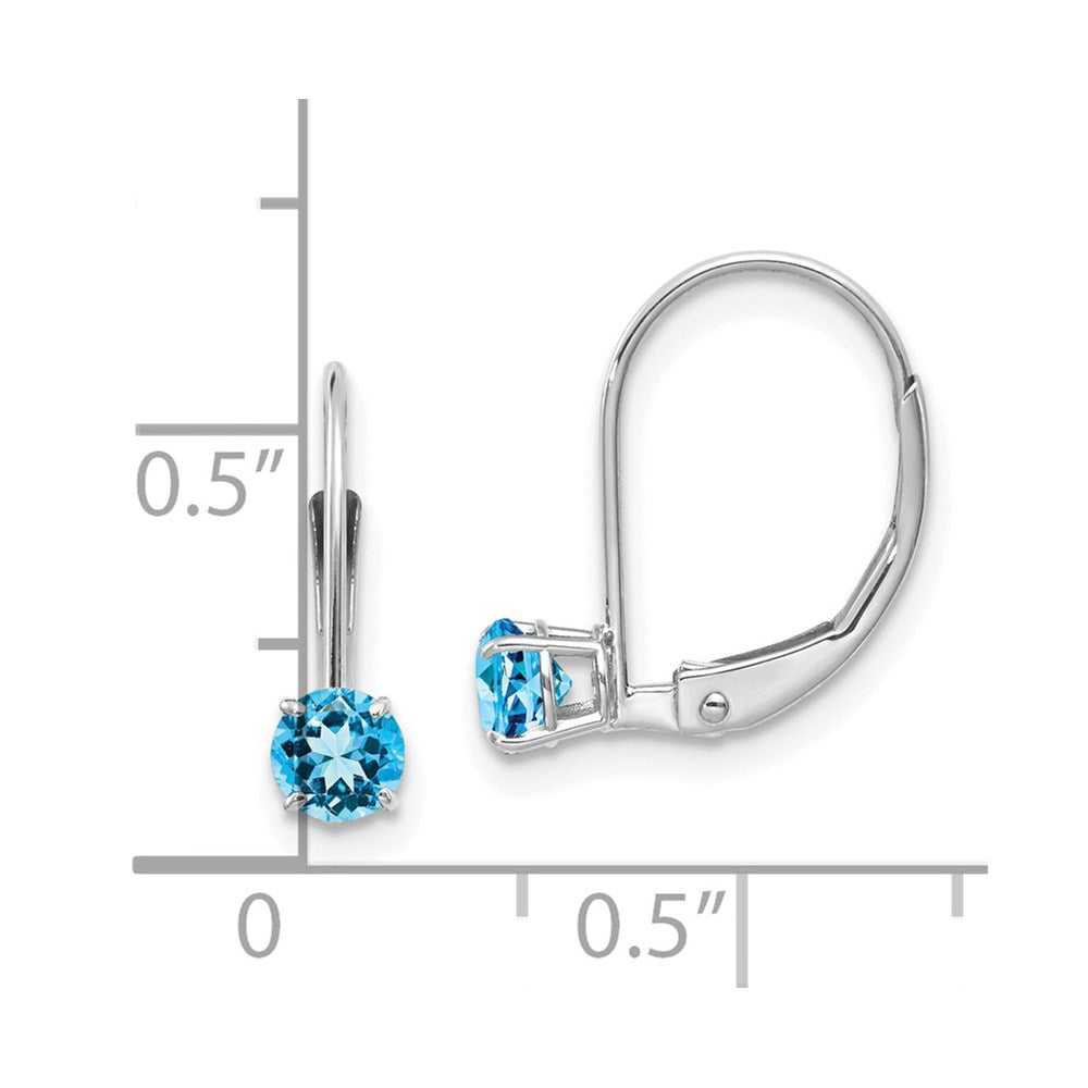 14K White Gold 4mm Round December Blue Topaz Leverback Earrings