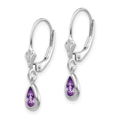 14K White Gold 6x4mm Amethyst February Earrings