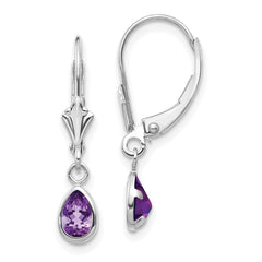 14K White Gold 6x4mm Amethyst February Earrings