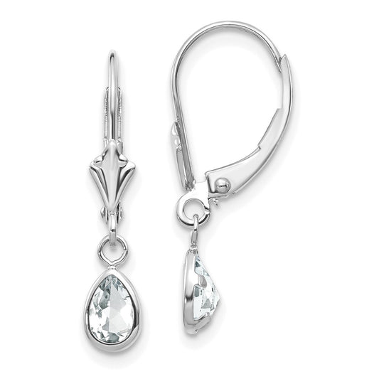 14K White Gold 6x4mm White Topaz April Earrings