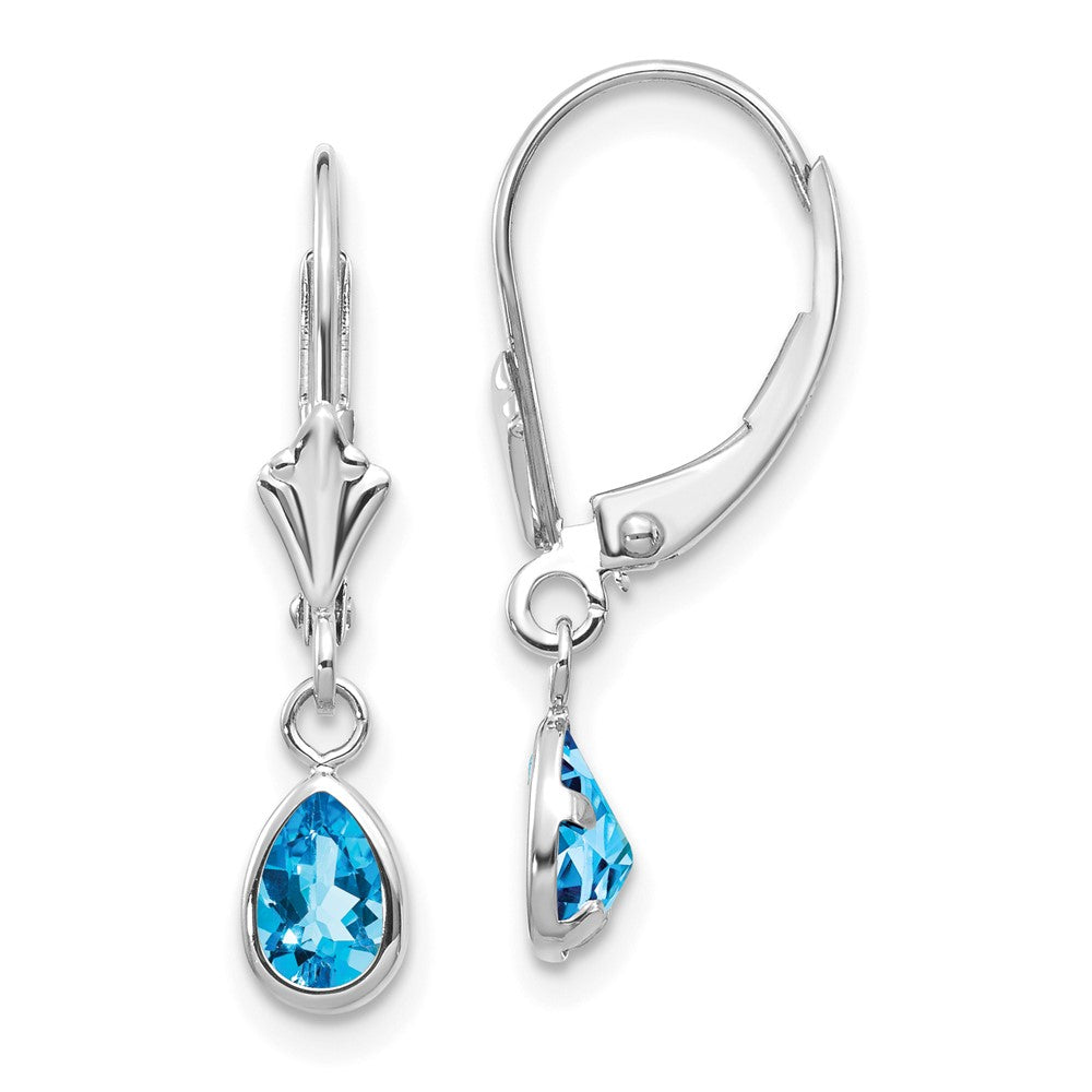 14K White Gold 6x4mm Blue Topaz December Earrings
