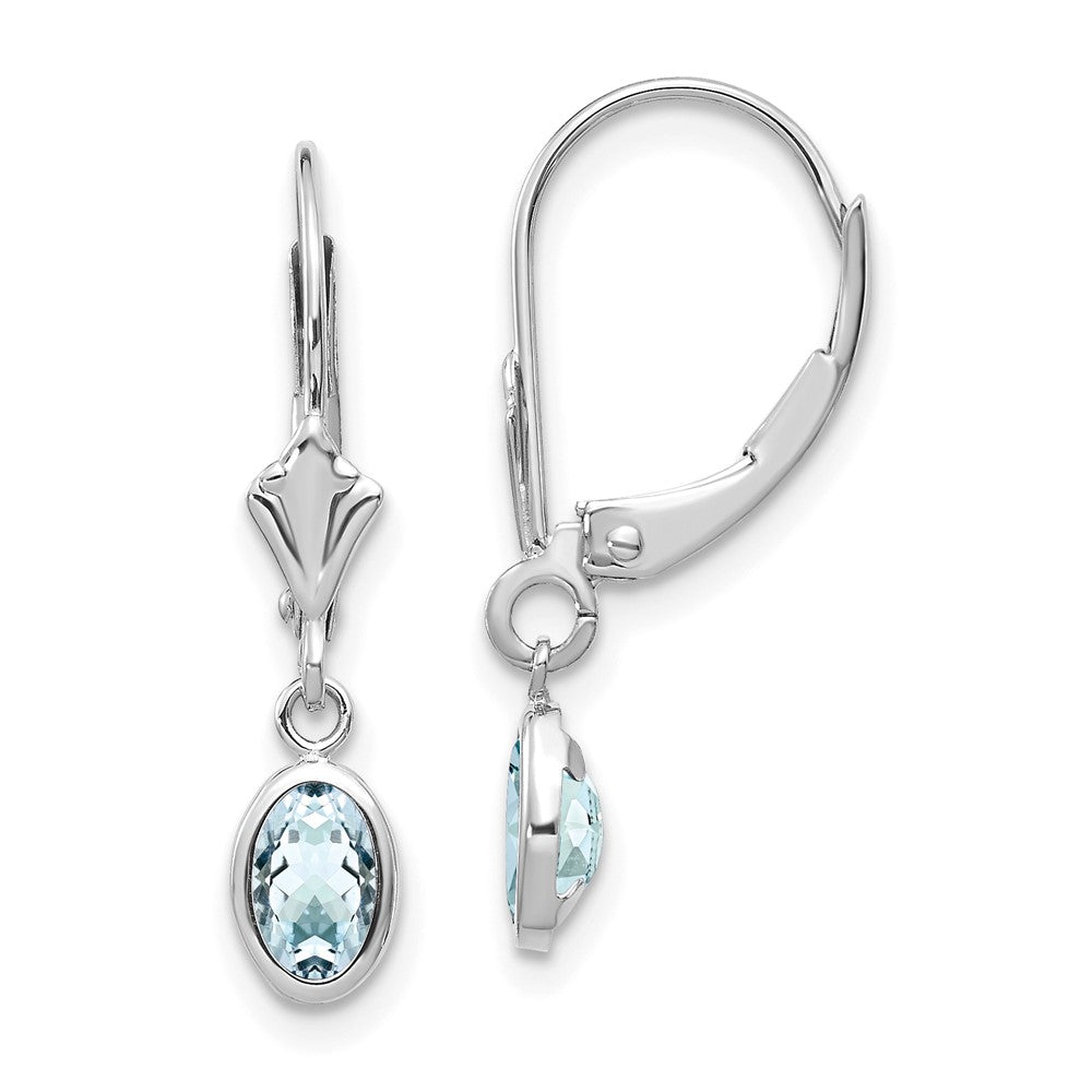 14K White Gold 6x4mm Oval Aquamarine March Earrings