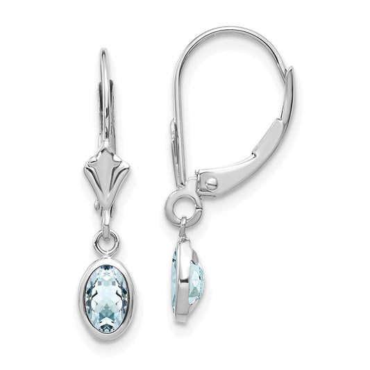 14K White Gold 6x4mm Oval Aquamarine March Earrings
