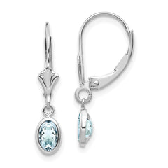 14K White Gold 6x4mm Oval Aquamarine March Earrings