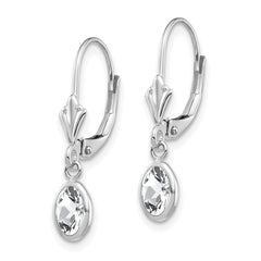 14K White Gold 6x4 Oval Bezel April White Topaz Leverback Earrings