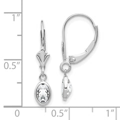 14K White Gold 6x4 Oval Bezel April White Topaz Leverback Earrings