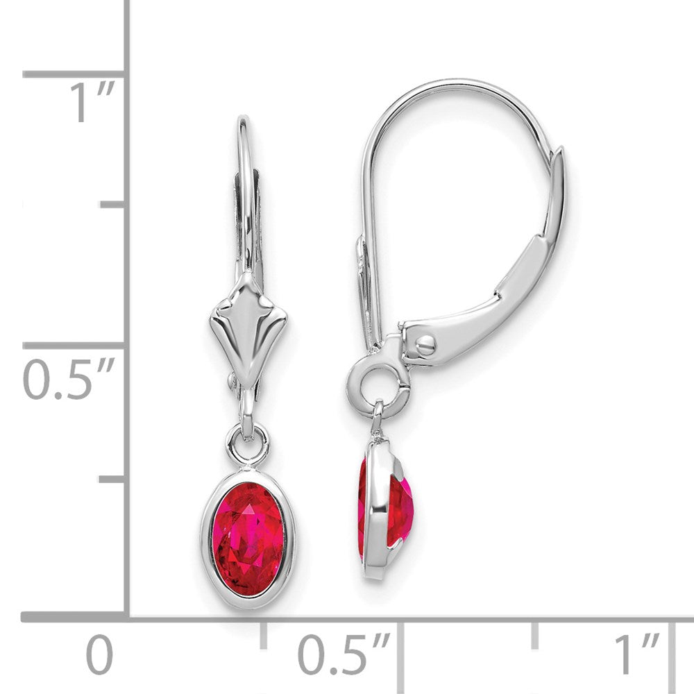 14K White Gold 6x4 Oval Bezel July Ruby Leverback Earrings