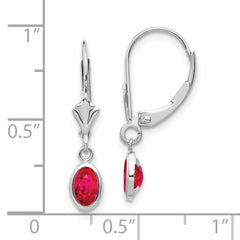 14K White Gold 6x4 Oval Bezel July Ruby Leverback Earrings