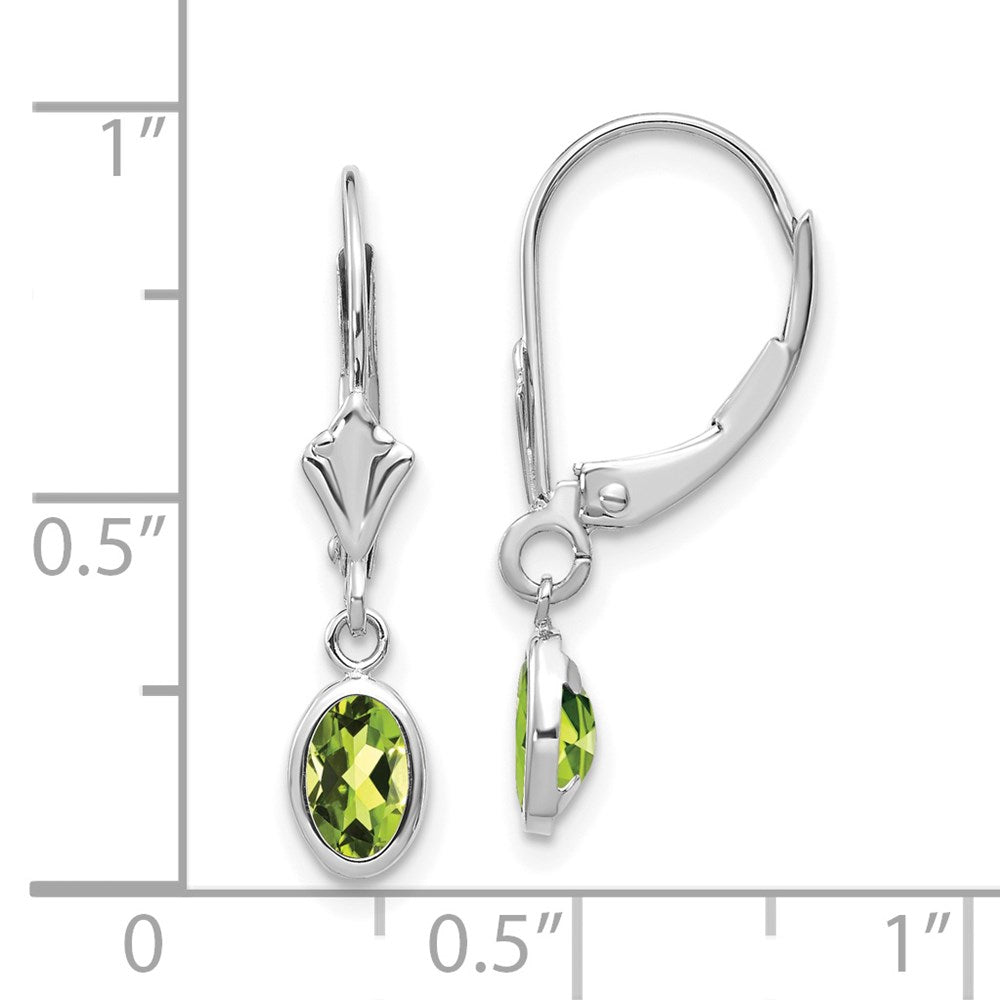 14K White Gold 6x4 Oval Bezel August Peridot Leverback Earrings