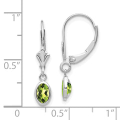 14K White Gold 6x4 Oval Bezel August Peridot Leverback Earrings