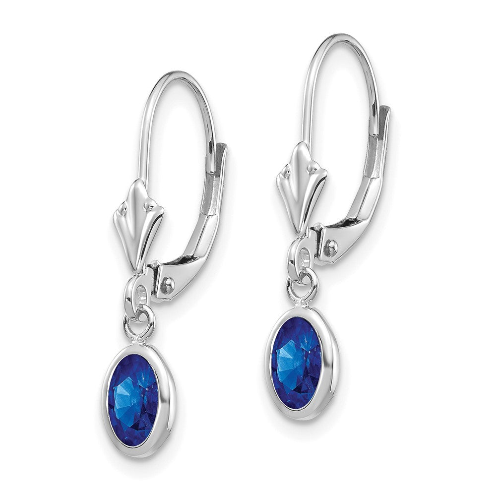 14K White Gold 6x4 Oval Bezel September Sapphire Leverback Earrings