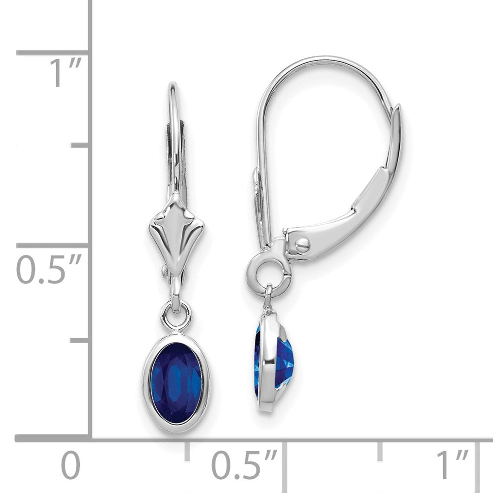 14K White Gold 6x4 Oval Bezel September Sapphire Leverback Earrings