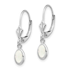 14K White Gold 6x4 Oval Bezel October Opal Leverback Earrings