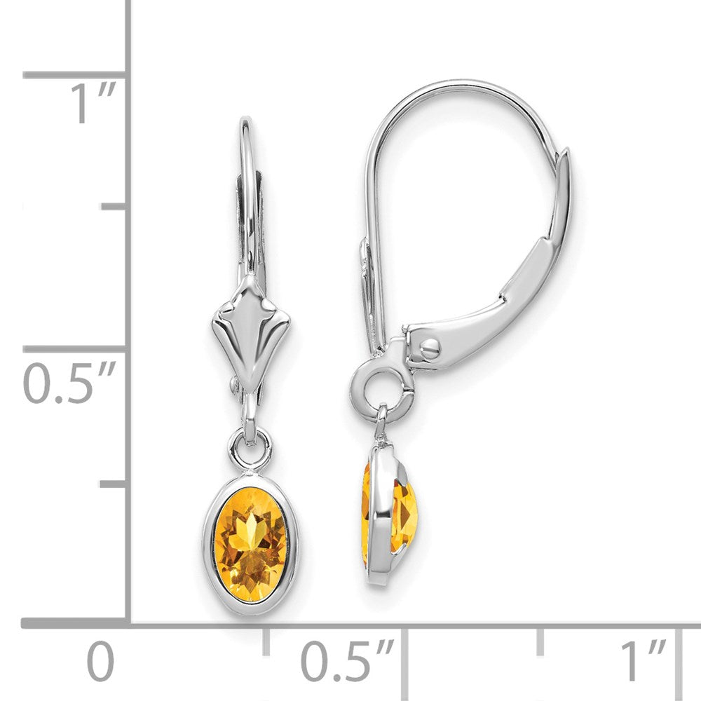 14K White Gold 6x4 Oval Bezel November Citrine Leverback Earrings