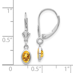 14K White Gold 6x4 Oval Bezel November Citrine Leverback Earrings