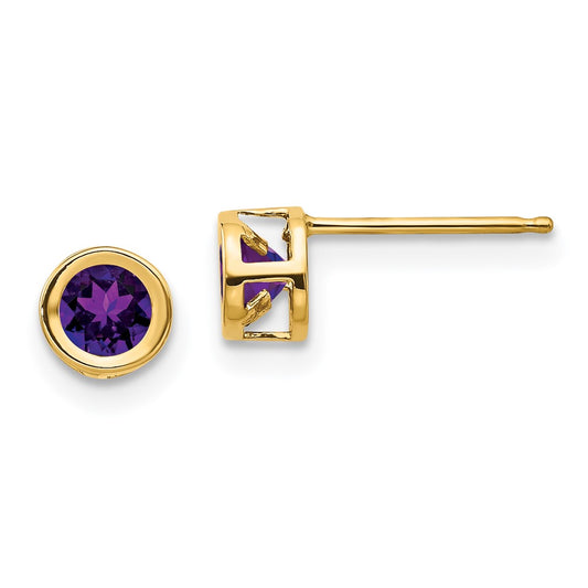 14K Yellow Gold 4mm Bezel February Amethyst Post Earrings
