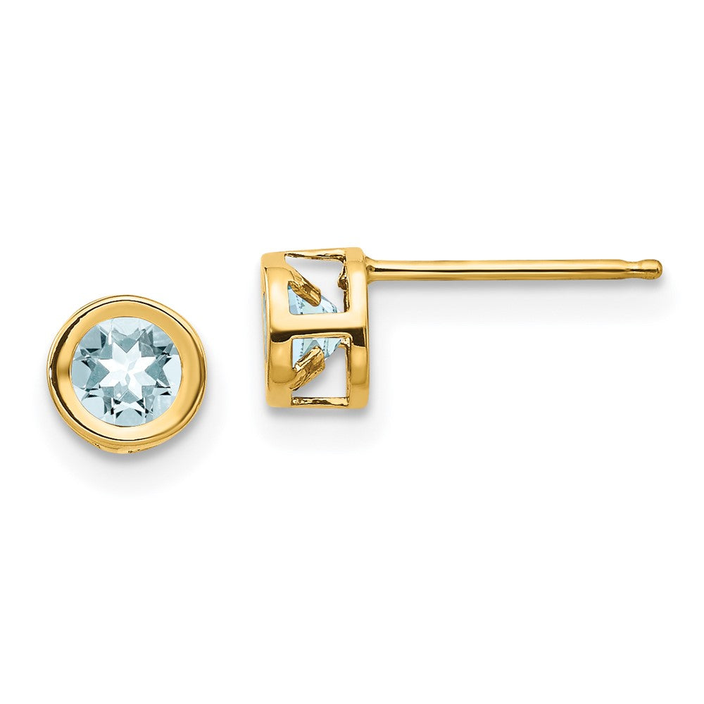 14K Yellow Gold 4mm Bezel March Aquamarine Post Earrings