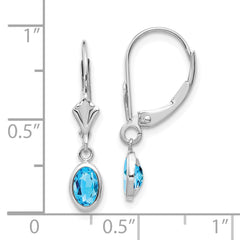 14K White Gold 6x4 Oval Bezel December Blue Topaz Leverback Earrings