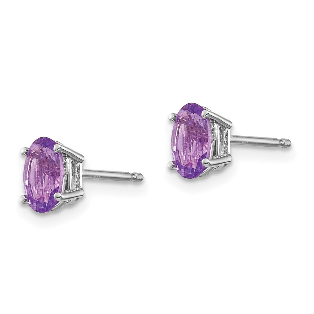 14K White Gold 6x4 Oval February Amethyst Post Earrings