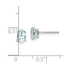 14K White Gold 6x4 Oval March Aquamarine Post Earrings