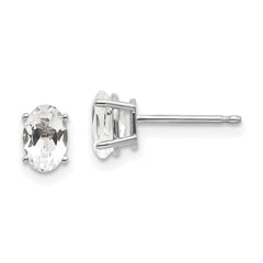 14K White Gold 6x4 Oval April White Topaz Post Earrings
