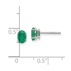 14K White Gold 6x4mm Emerald Earrings