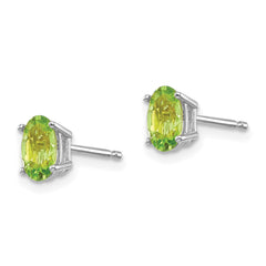 14K White Gold 6x4 Oval August Peridot Post Earrings